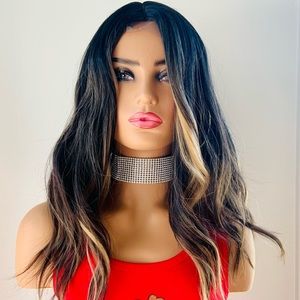 16” Black with Auburn Premium Synthetic Fiber Body Wave Wig